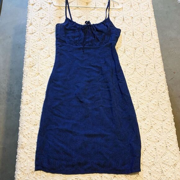 Vintage VTG Y2K xhilaration Dress - Small - Blue Black Floral Cinch Bust Mini - Picture 1 of 10